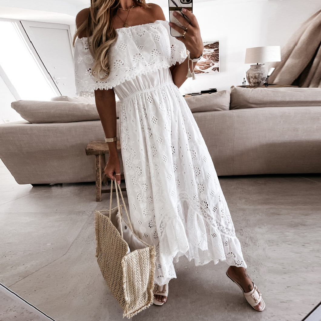 White off the shoulder High Low Maxi Dress