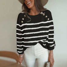Load image into Gallery viewer, Black Buttons Striped Sweater
