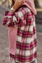 Load image into Gallery viewer, Trendy Plaid Patchwork Hooded Sweatshirt
