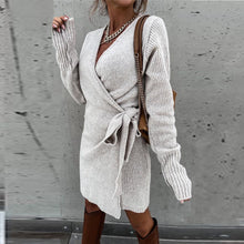 Load image into Gallery viewer, Grey Wrap Long Sleeve Mini Dress
