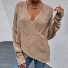 Load image into Gallery viewer, Brown V-neck Wrap Sweater
