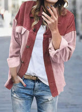 Load image into Gallery viewer, Pink and Red Color Block Buttons Pockets Jackets
