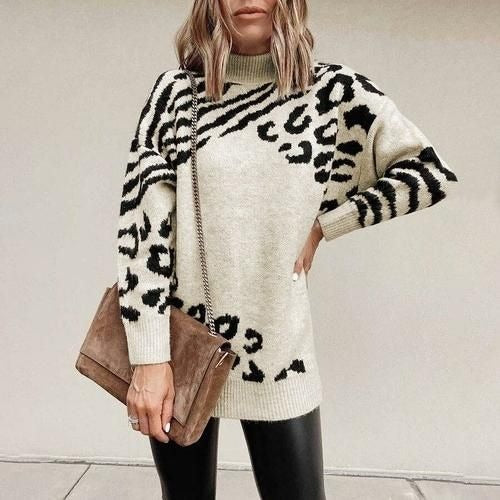Leopard Turtle Neck Long Sweater