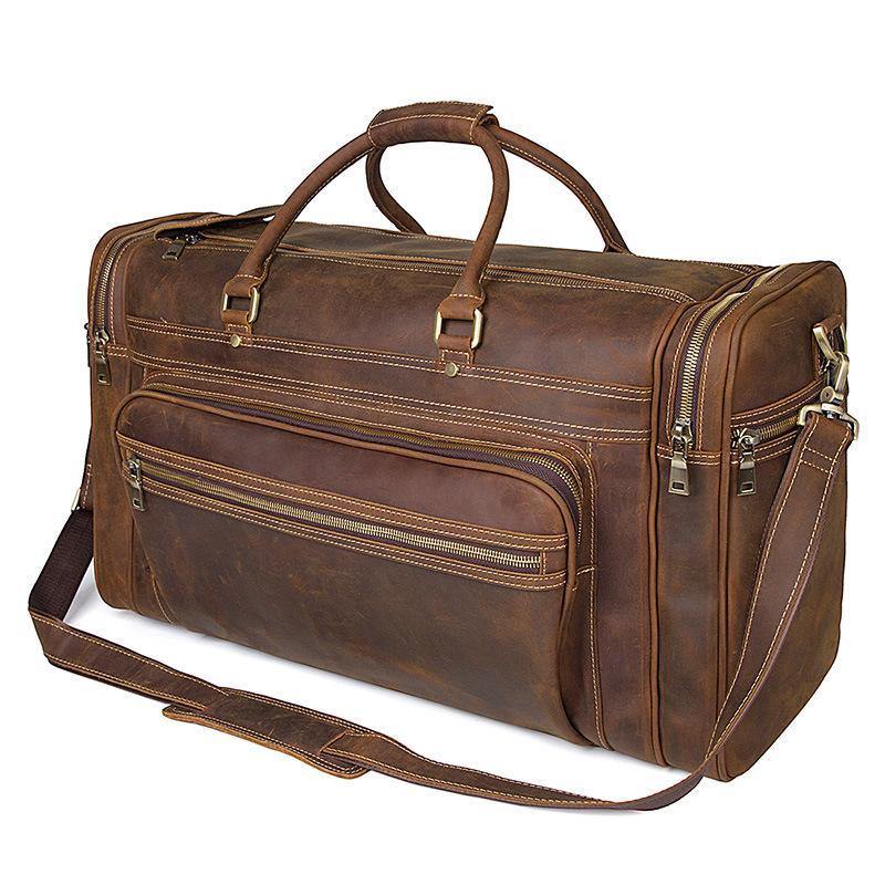 Brown Large Trave Weekender Leather Duffel Bag