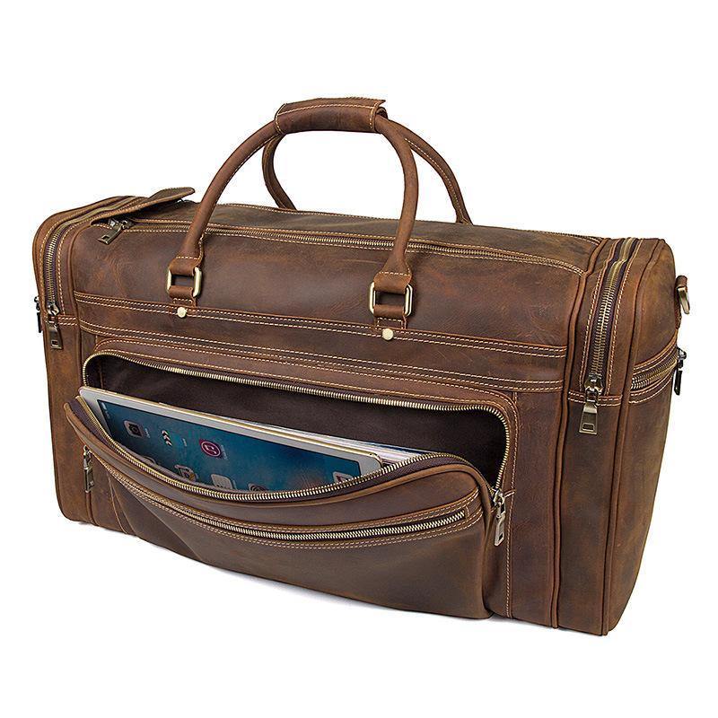 Brown Large Trave Weekender Leather Duffel Bag