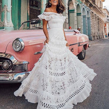 Load image into Gallery viewer, White Off the Shoulder Maxi Lace Dress
