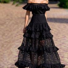 Load image into Gallery viewer, Black Off the Shoulder Maxi Lace Dress
