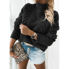 Load image into Gallery viewer, Black High Neck Cable Sweater
