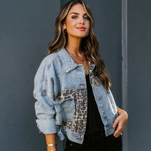 Load image into Gallery viewer, Casual Long Sleeved Leopard Denim Jacket
