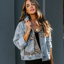 Load image into Gallery viewer, Casual Long Sleeved Leopard Denim Jacket
