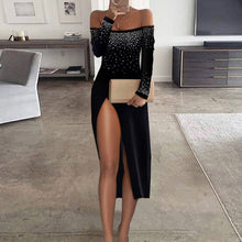 Load image into Gallery viewer, Black Off the Shoulder Midi Dress
