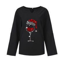 Load image into Gallery viewer, Black Notched Neck Long Sleeve Top
