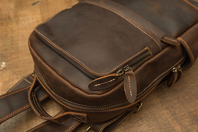 Crazy Horse Leather Backpack Men Laptop Backpack Handmade Travel Backpack