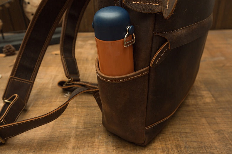 Crazy Horse Leather Backpack Men Laptop Backpack Handmade Travel Backpack