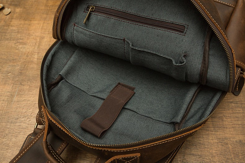 Crazy Horse Leather Backpack Men Laptop Backpack Handmade Travel Backpack