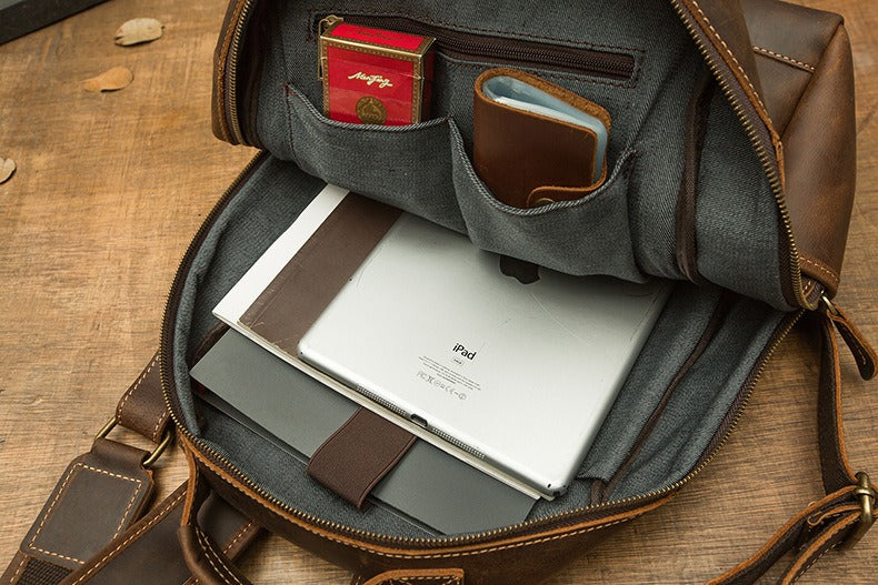 Crazy Horse Leather Backpack Men Laptop Backpack Handmade Travel Backpack