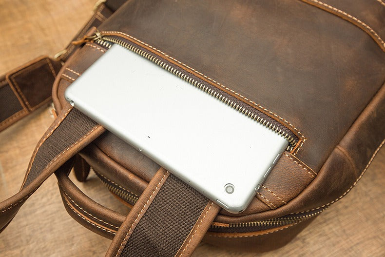 Crazy Horse Leather Backpack Men Laptop Backpack Handmade Travel Backpack