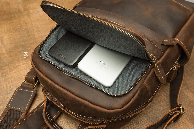 Crazy Horse Leather Backpack Men Laptop Backpack Handmade Travel Backpack