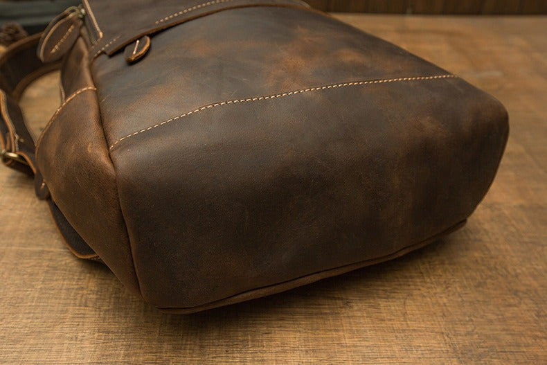 Crazy Horse Leather Backpack Men Laptop Backpack Handmade Travel Backpack
