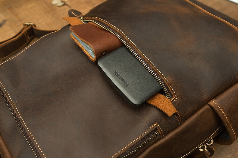 Crazy Horse Leather Backpack Men Laptop Backpack Handmade Travel Backpack