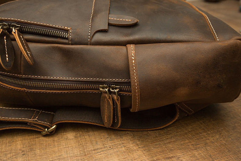 Crazy Horse Leather Backpack Men Laptop Backpack Handmade Travel Backpack