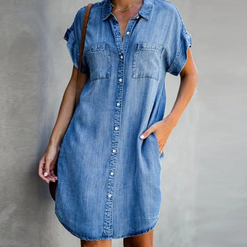 Blue Buttons Down Denim Mini Dress
