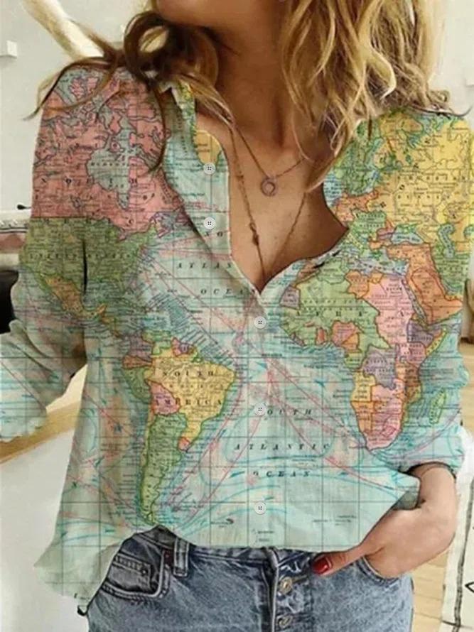 Abstract Map Printed Blouse