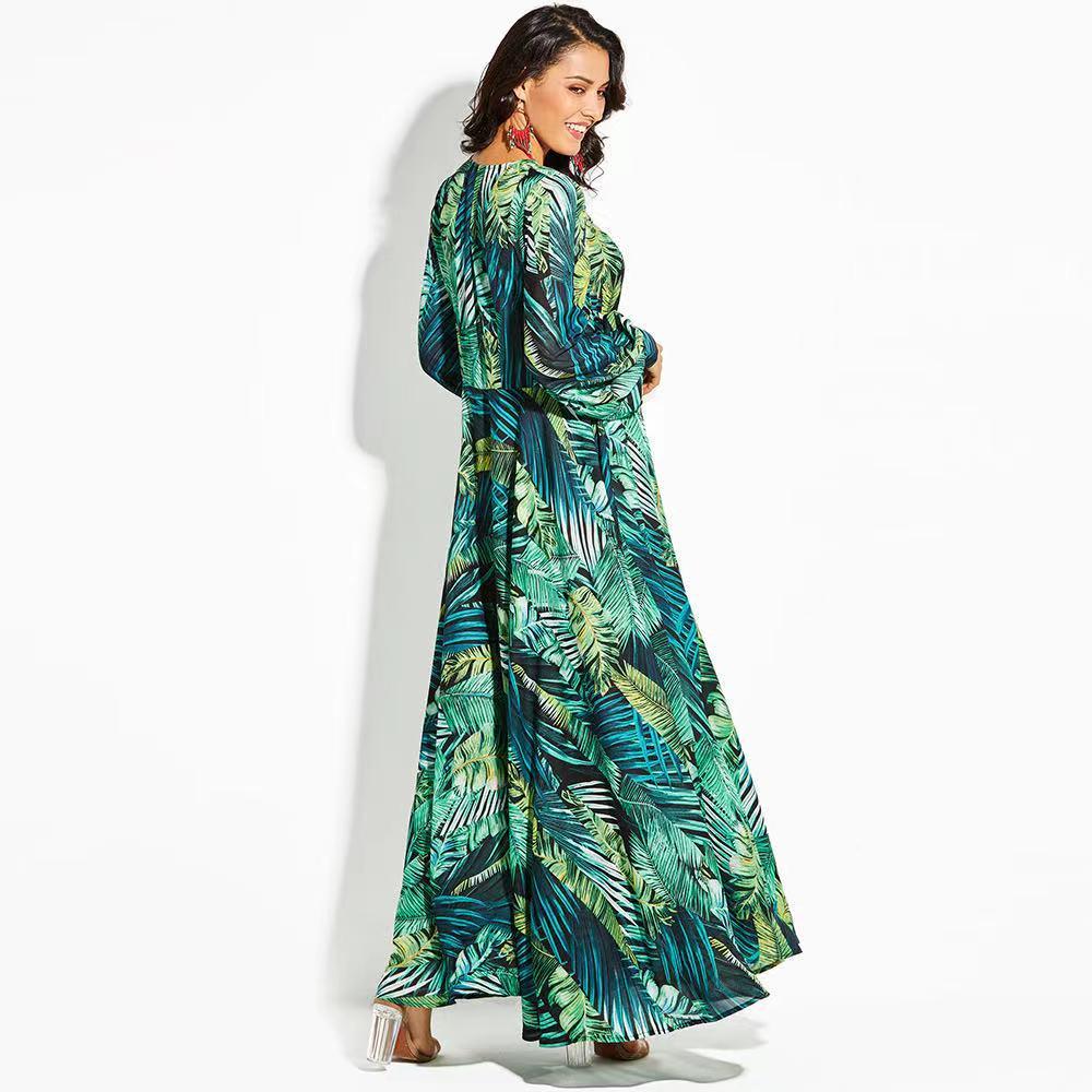Fashion Floral V-neck Long Sleeve Maxi Dress