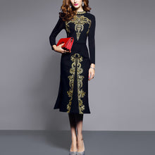 Load image into Gallery viewer, Black Prnt Long Sleeve Midi Party Dress
