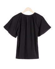 Load image into Gallery viewer, Chic Notched Neckline Short Sleeve Black Top
