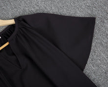 Load image into Gallery viewer, Chic Notched Neckline Short Sleeve Black Top
