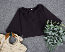 Load image into Gallery viewer, Chic Notched Neckline Short Sleeve Black Top
