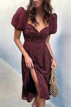 Load image into Gallery viewer, Burgundy Floral Puff Sleeve Midi Dress

