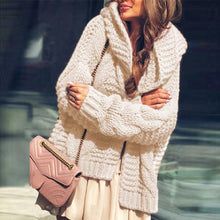 Load image into Gallery viewer, Beige Hooded Long Sleeve Oversize Fashion Cardigan Sweater
