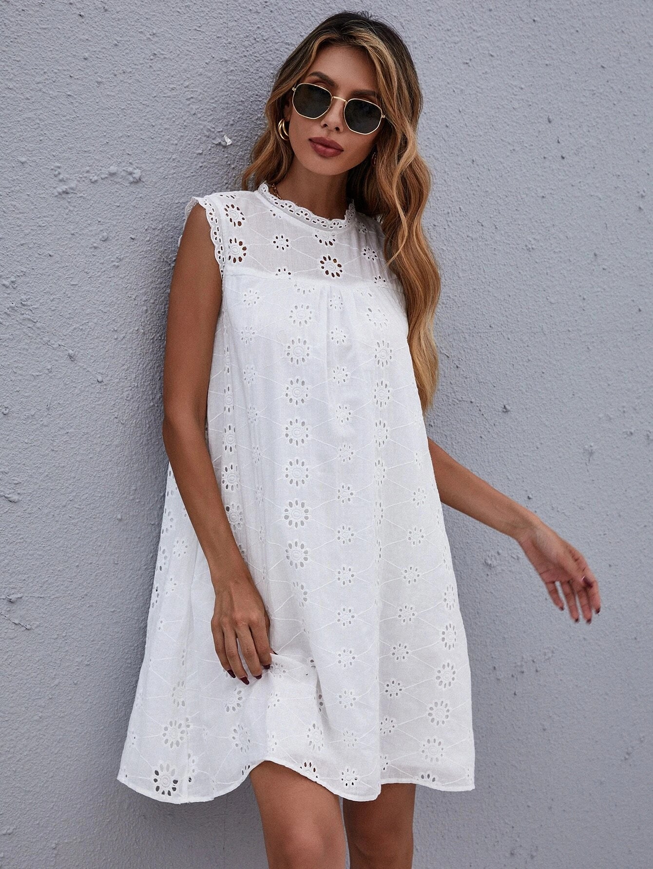 Casual Sleeveless Simples Lace Mini Dress