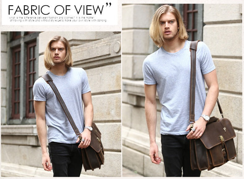 Brown Large Shoulder Messenger Bag Briefcase