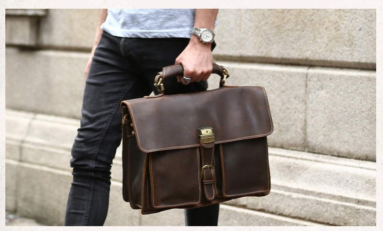 Brown Large Shoulder Messenger Bag Briefcase