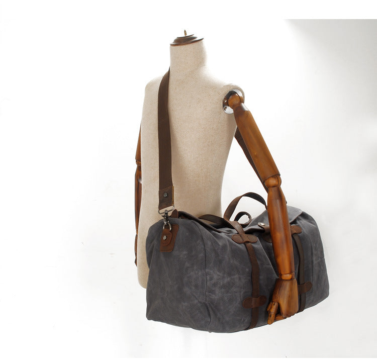 Leisure Waxed Leather Canvas Large Storage Travel Weekender Duffel Bag