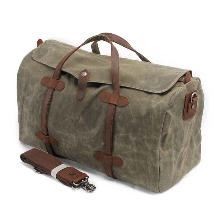 Leisure Waxed Leather Canvas Large Storage Travel Weekender Duffel Bag