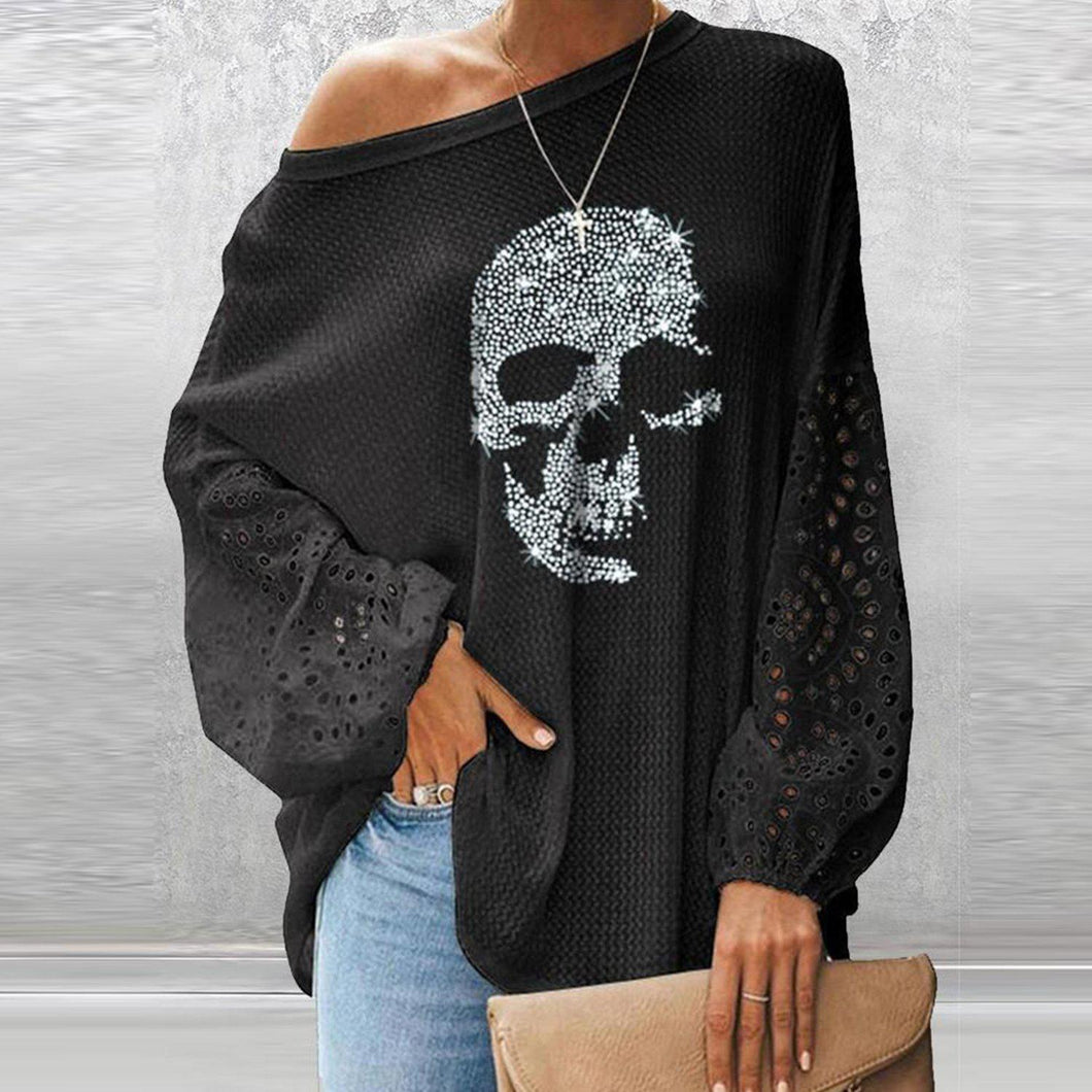 Black Hollow Out Print Top
