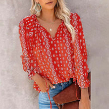 Load image into Gallery viewer, Red Long Sleeve Print Blouse
