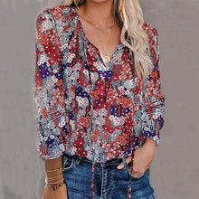 Load image into Gallery viewer, V-neck Long Sleeve Print Blouse
