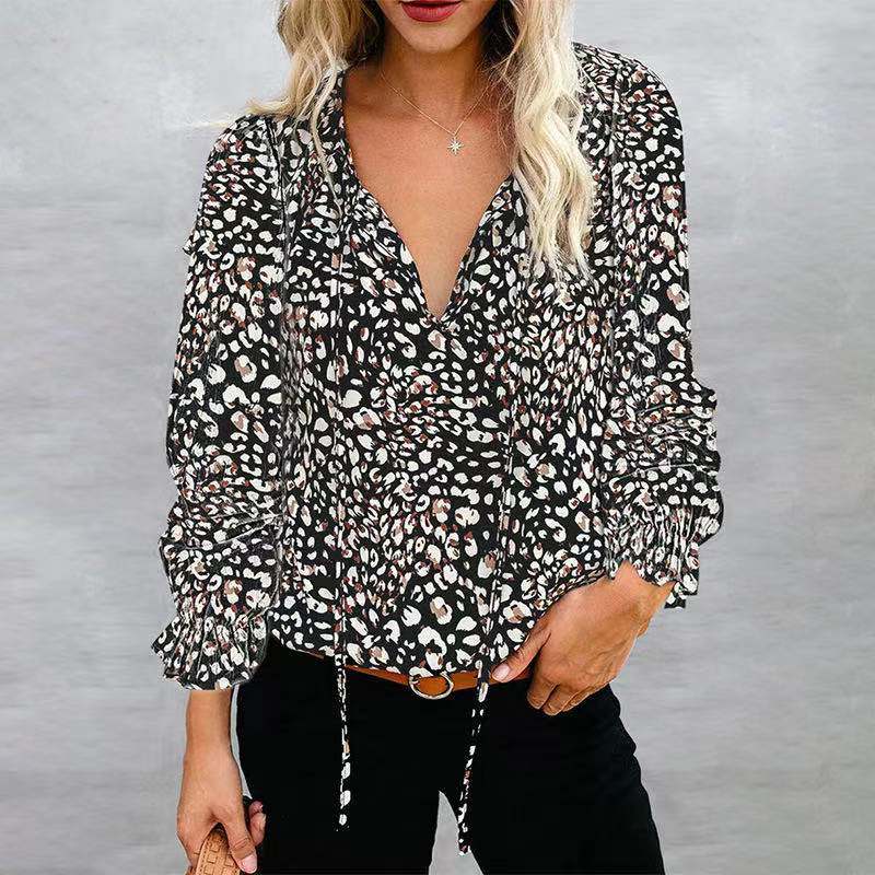 V-neck floral Long Sleeve Print Blouse