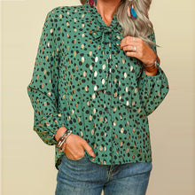 Load image into Gallery viewer, Green Dots Print Long Sleeve Blouse
