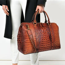 Load image into Gallery viewer, Crocodile Patterned Leather Travel Bag Weekender Bag Overnight Leather Duffel
