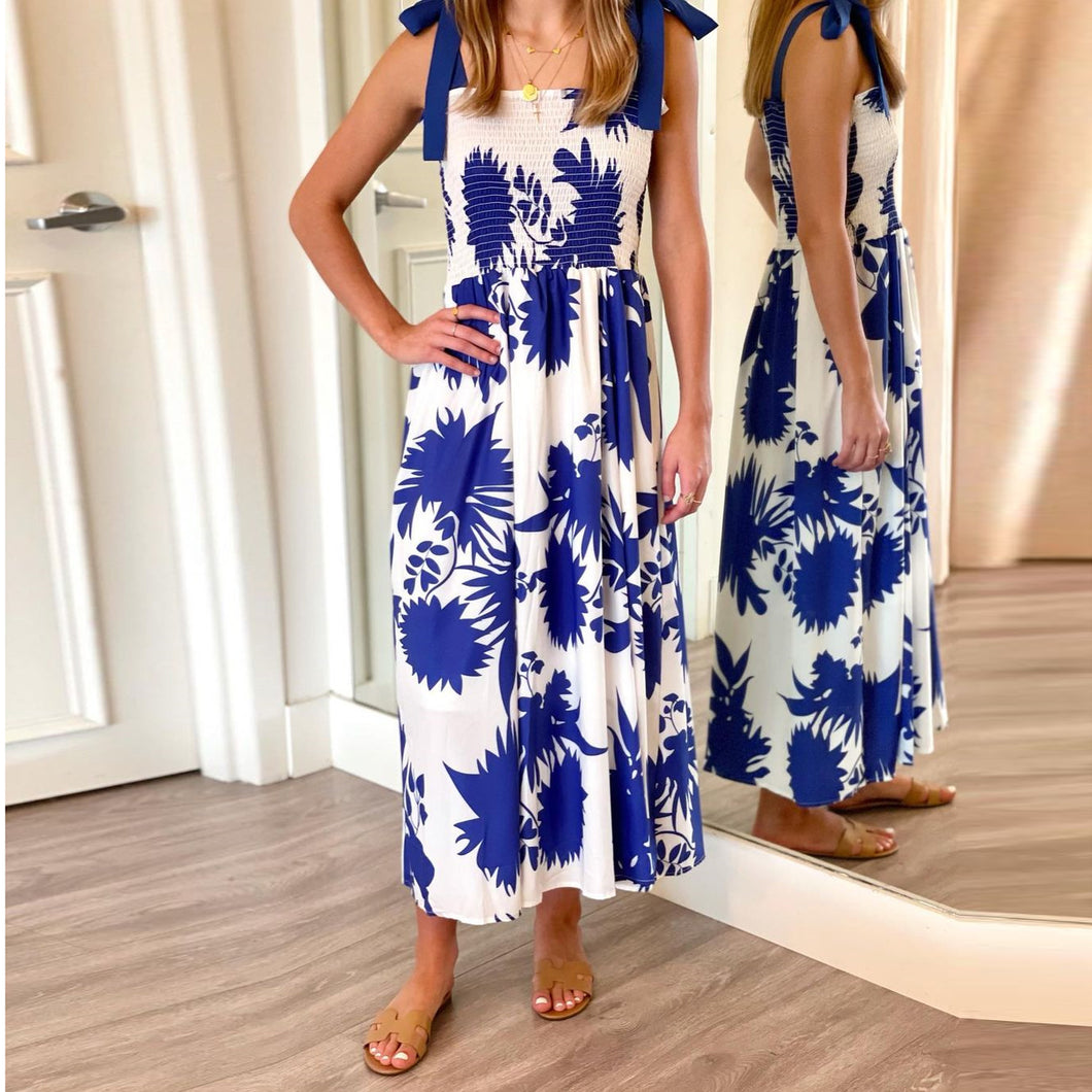 Print Straps Midi Dress