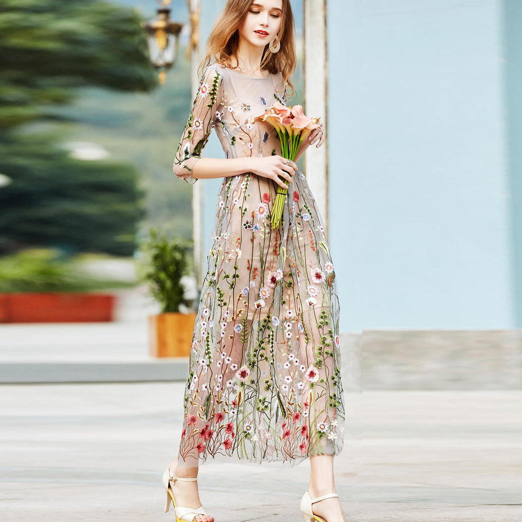 Floral Embroidery Maxi Dress