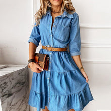 Load image into Gallery viewer, Blue Collar Buttons Down Denim Dress
