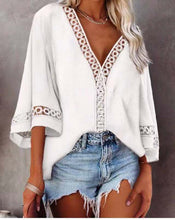 Load image into Gallery viewer, White Casual 3/4 Long Sleeve Hollow Out Blouse
