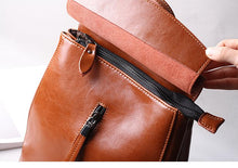 Load image into Gallery viewer, Brown Zipper Convertible Leather Backpack
